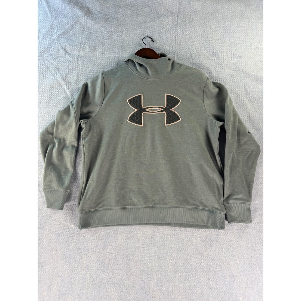 Under Armour ColdGear Hoodie Womens XL Green Space Dye Logo Pullover Funnel Neck